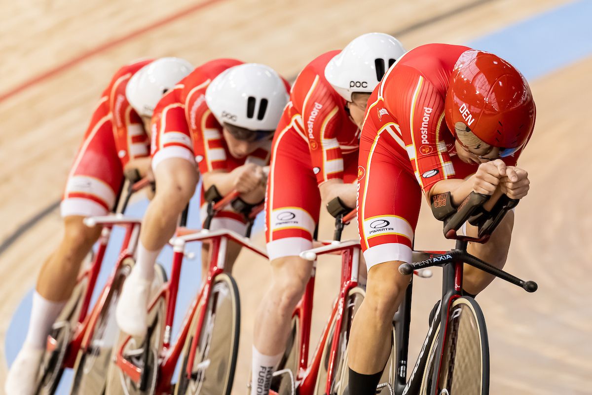 Picture by Alex WhiteheadSWpixcom 20102021 Cycling Tissot 2021 UCI Track Cycling World Championships Stab Velodrome Roubaix France Robin Skivild Tobias Hansen CarlFrederik Bevort and Rasmus Pedersen of Denmark during the Mens Team Pursuit qualifying