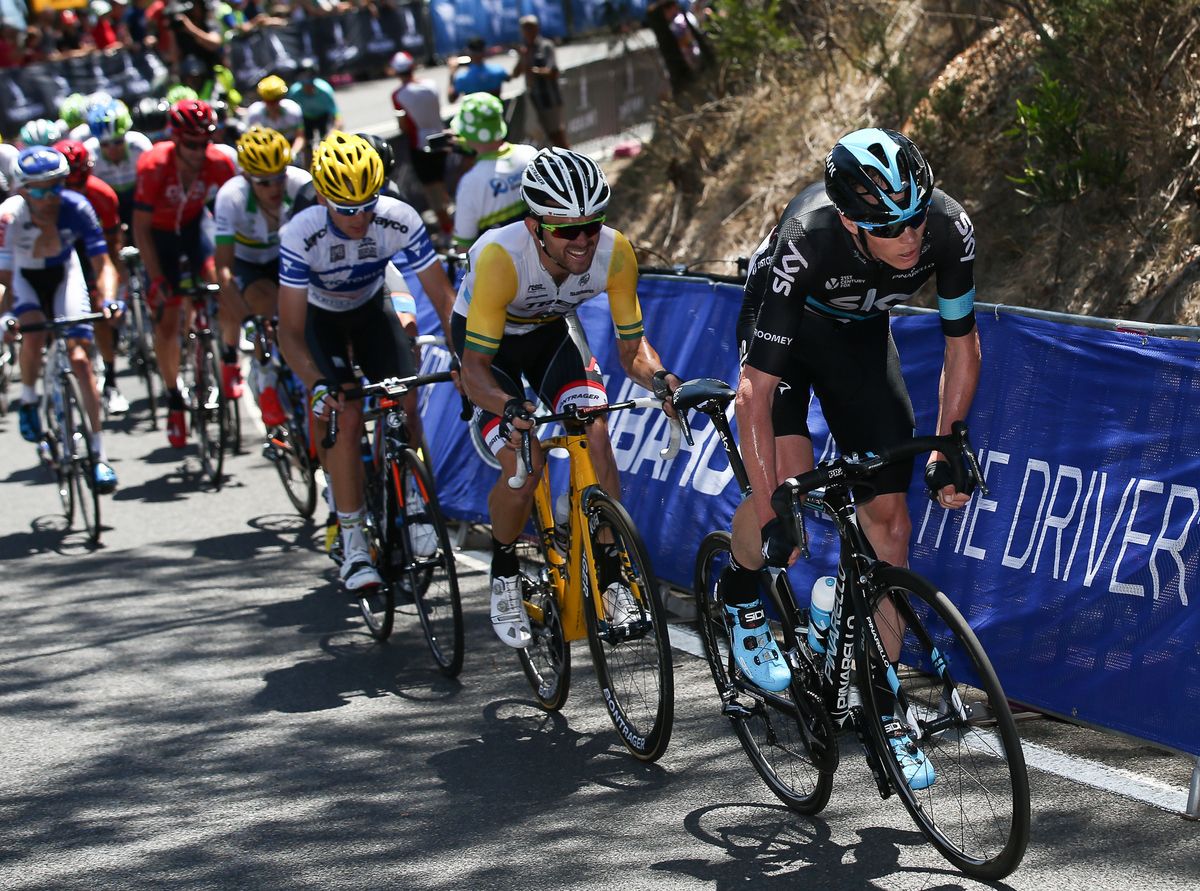 Chris Froome with Jack Bobridge on his wheel