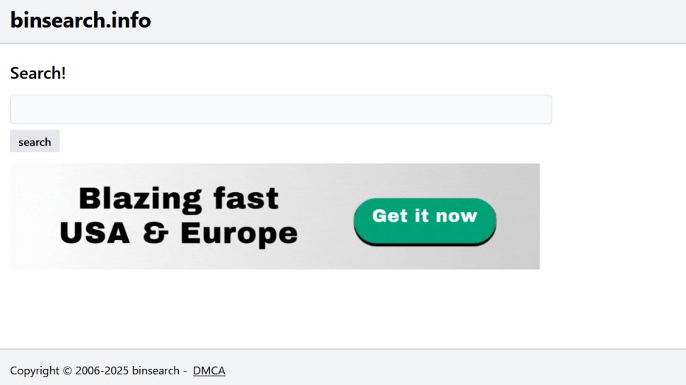 Binsearch website screenshot (August 2025).