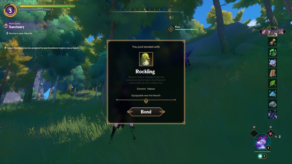 Various screenshots from Witchspire, displaying gameplay elements such as crafting, survival, and combat.