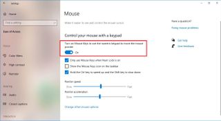 Windows 10 Settings Mouse Keys