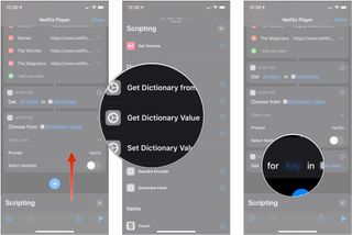 Swipe up, tap Get Dictionary Value, tap Key