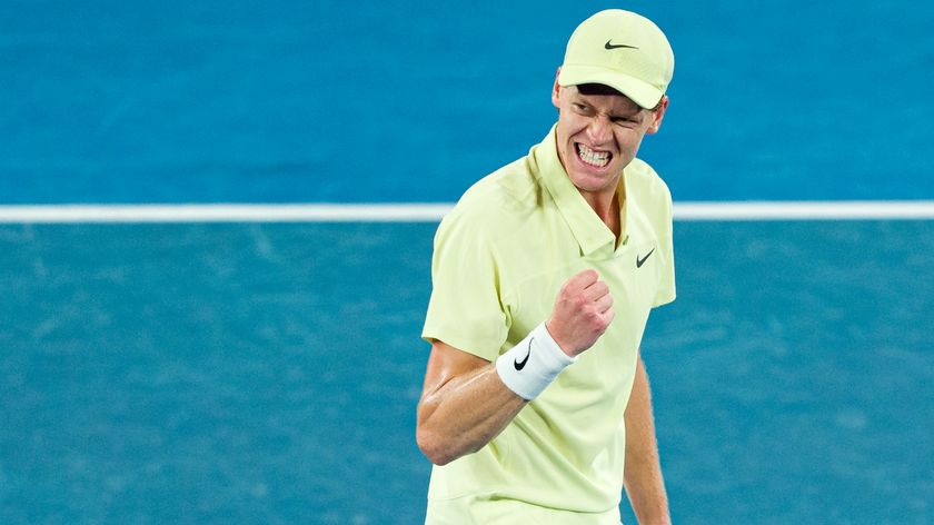 Jannik Sinner celebrates a point during his Australian Open 2025 semifinal