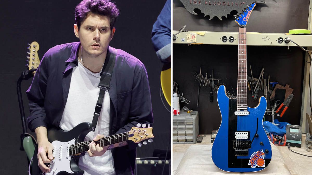 John Mayer and his custom Knicks Charvel