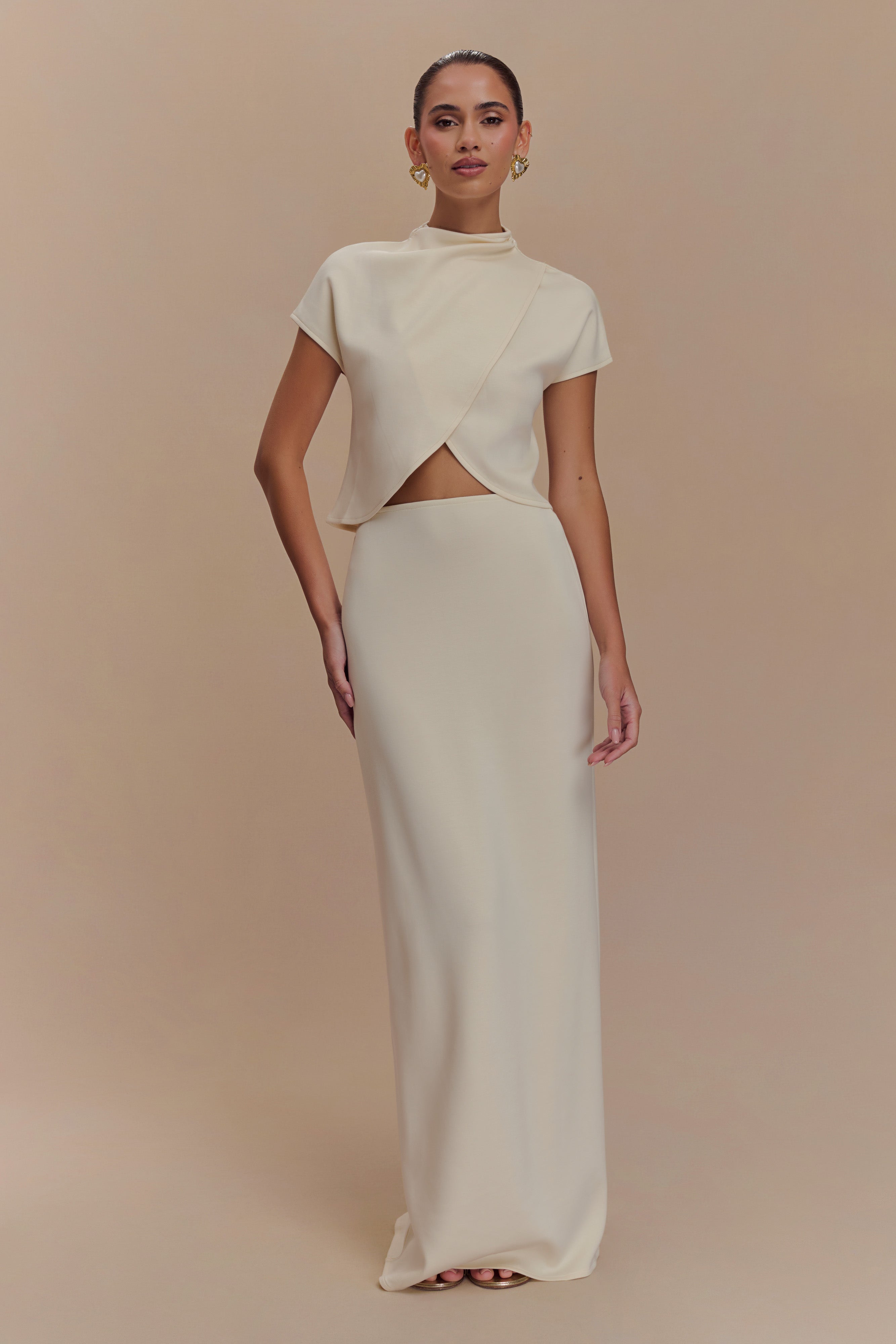 Eris Scuba Jersey Maxi Skirt - Ivory Xxs