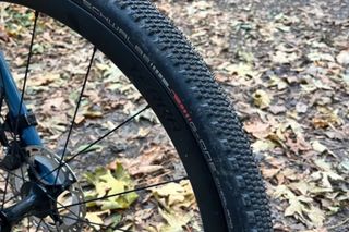 Schwalbe G-One Overland gravel tire mounted on a rim