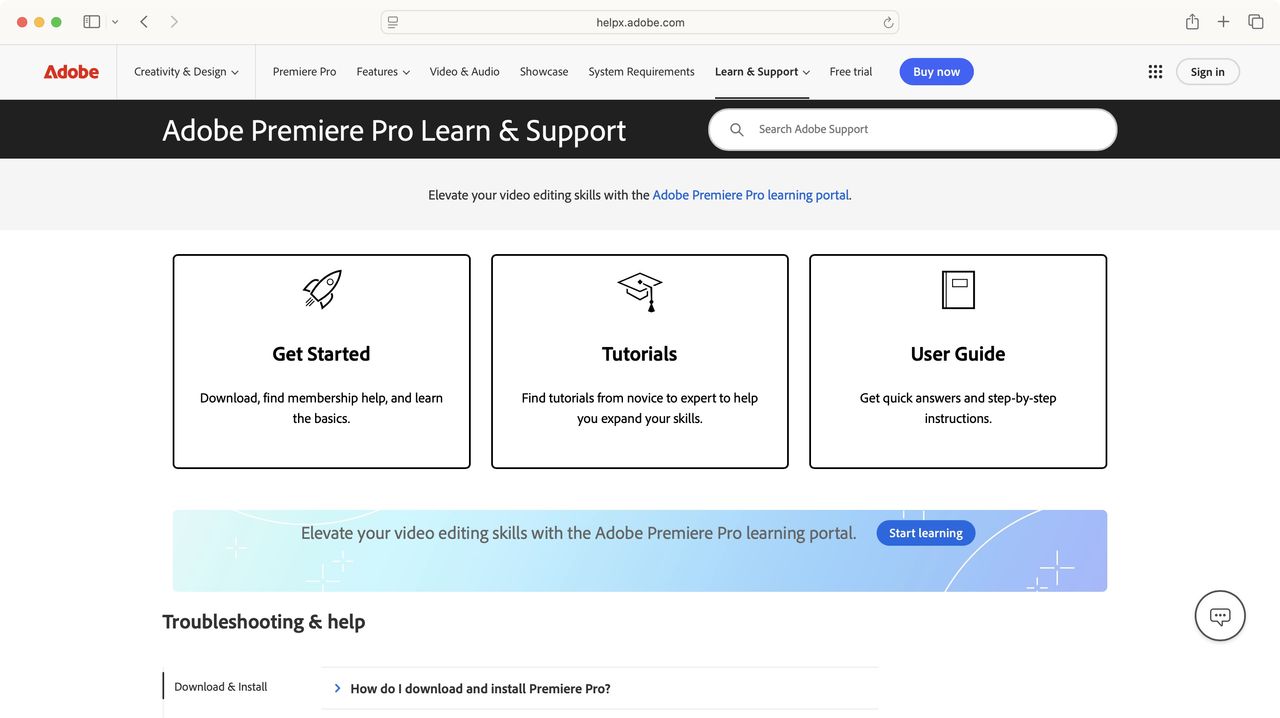 Screenshot of Adobe Customer Support