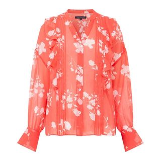 Floral Textured V-Neck Pintuck Blouse