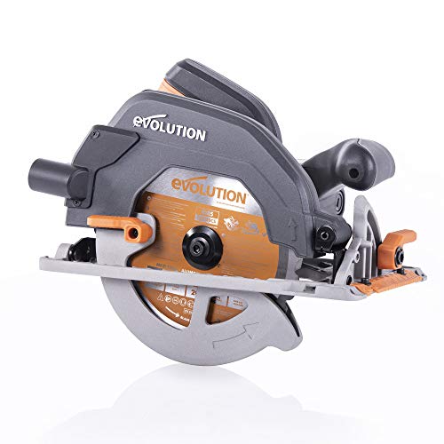 Evolution Power Tools R185ccs Circular Saw With Tct Multi-Material Blade, Cuts Wood, Metal, Plastic & More, Includes Parallel Edge Guide, 0-60˚ Bevel Tilt, 64mm Cutting Depth, 230v, 185mm