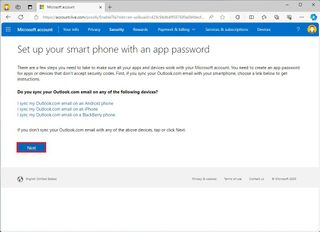 Microsoft account smart phone app password