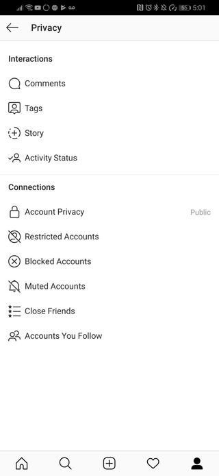 Instagram privacy settings screens