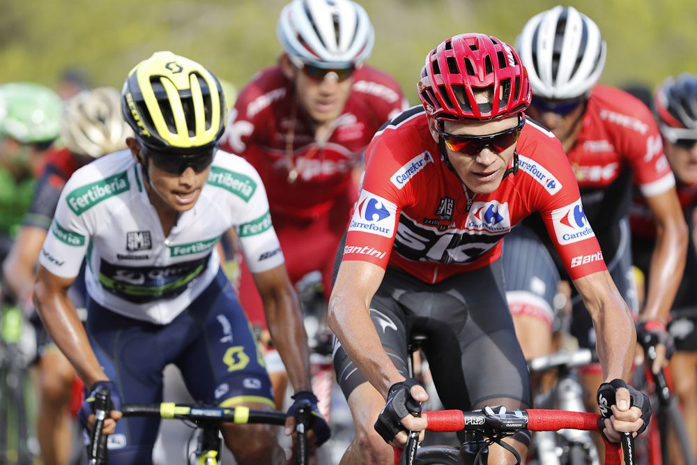 Esteban Chaves and Chris Froome climb during stage 5 at the Vuelta