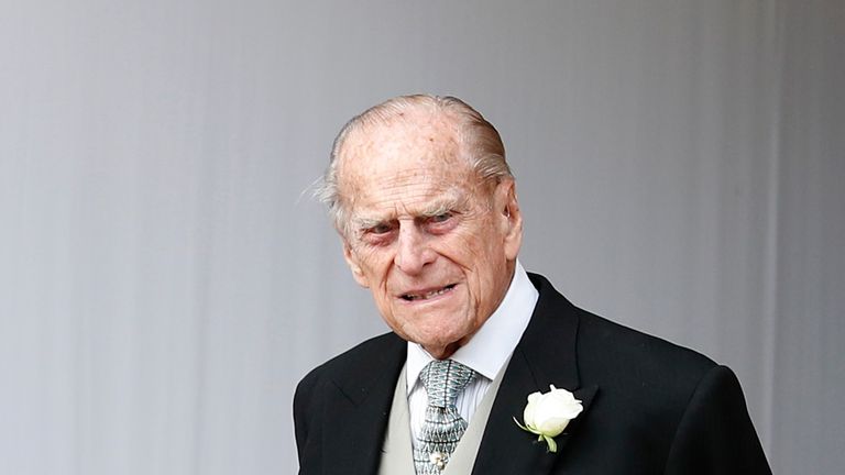 WINDSOR, ENGLAND - OCTOBER 12: Prince Philip, Duke of Edinburgh attends the wedding of Princess Eugenie of York to Jack Brooksbank at St. George's Chapel on October 12, 2018 in Windsor, England. (Photo by Alastair Grant - WPA Pool/Getty Images)