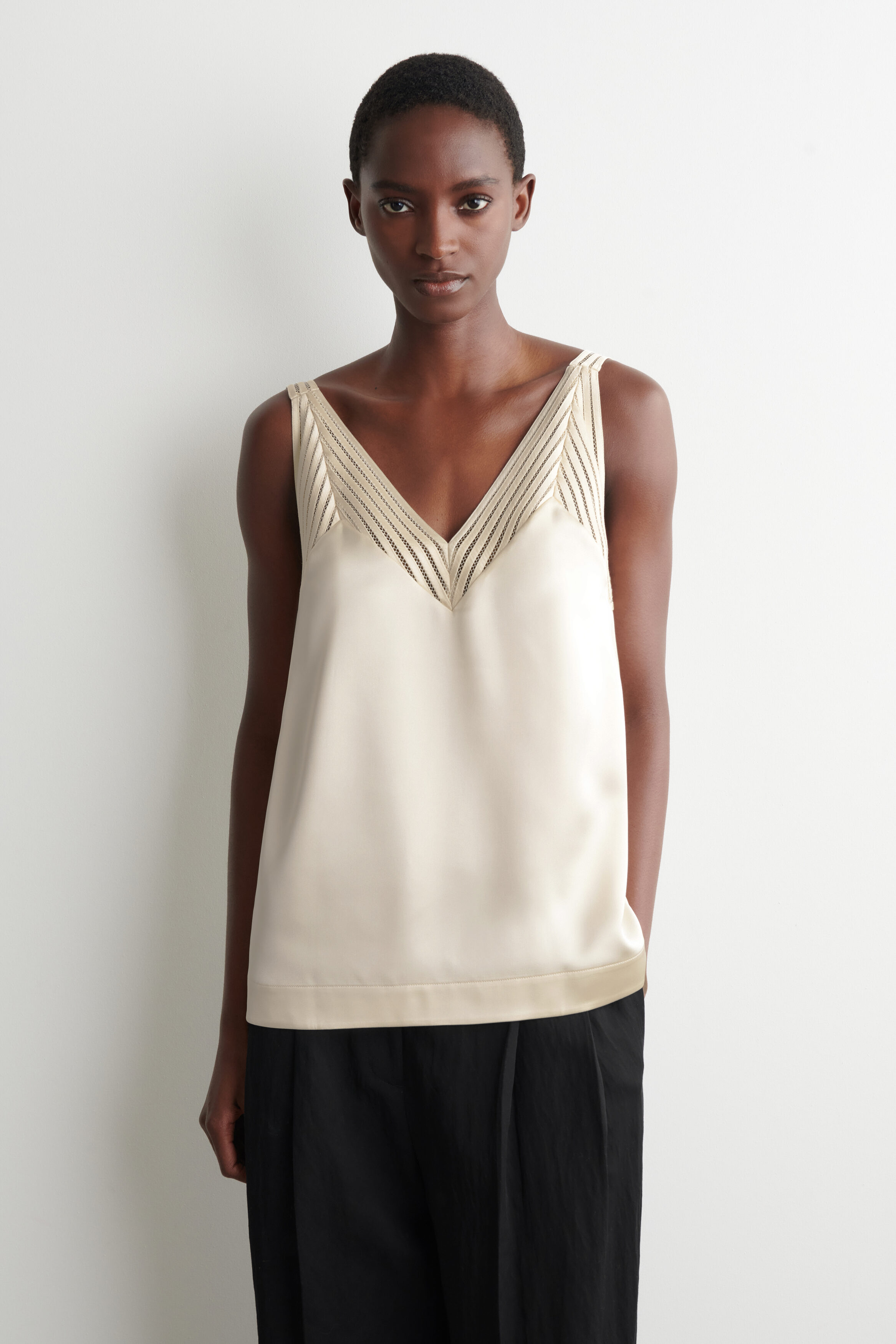 Open-Stitch Satin Cami Top