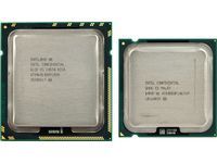 Core i7 (large) vs. Core 2 – Socket LGA1366 vs. LGA775. The new Core i7 processors come with integrated memory controllers, which requires more pins for outside connection.