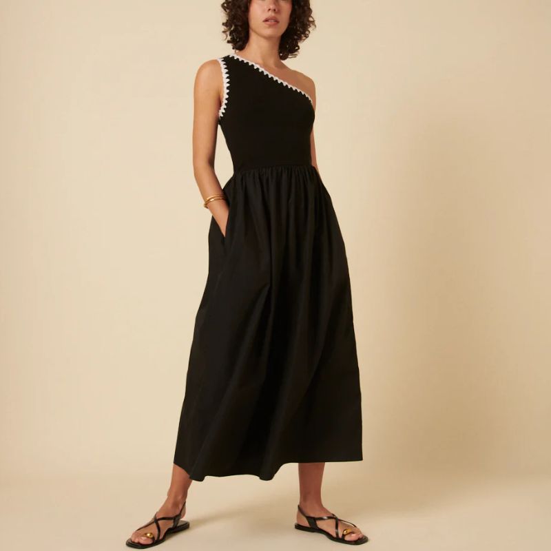 black one shoulder crochet dress