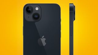 iPhone 14 on yellow background