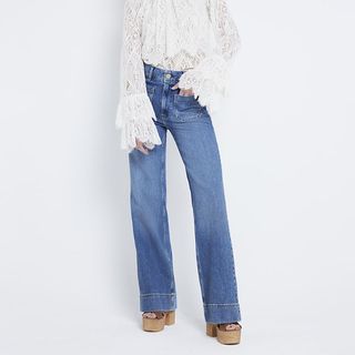 Blue High Waisted Pocket Wide Leg Jeans