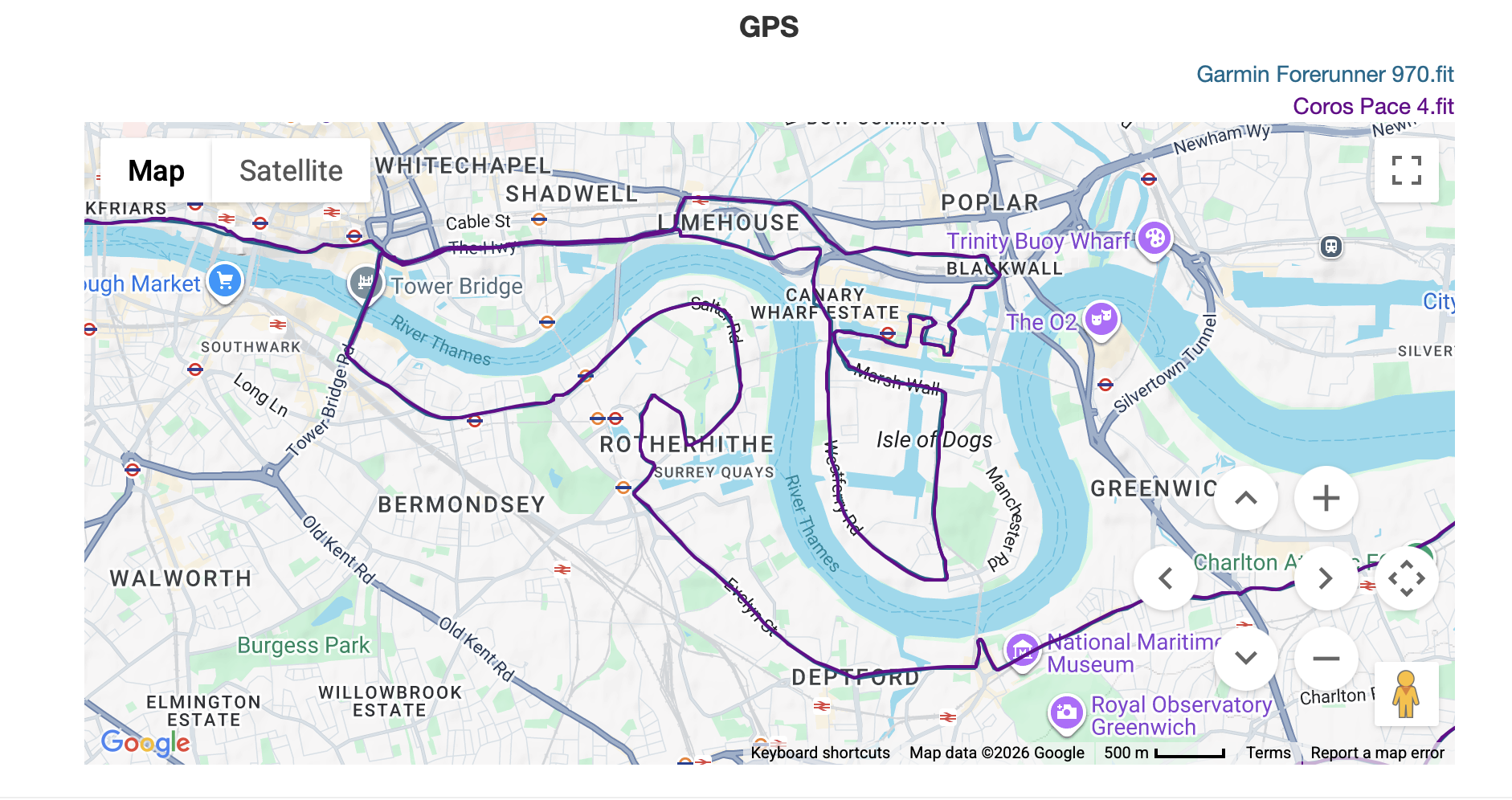 GPS track London Marathon