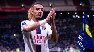 Malo Gusto of Lyon applauds the fans after the Ligue 1 match between Lyon and Troyes on 19 August, 2022 at the Groupama Stadium in Lyon, France.