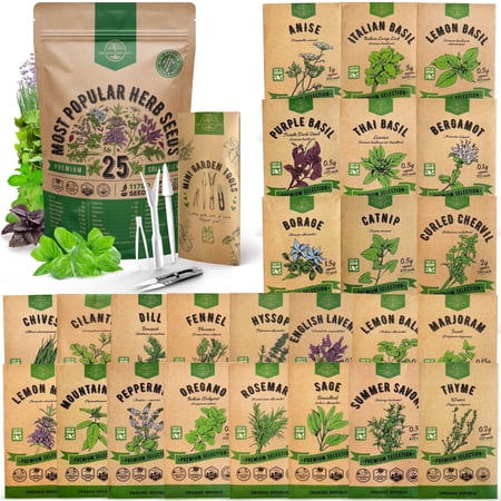 Organo Republic - 25 Most Popular Herb Seeds Varieties - 11,700+ Non Gmo Heirloom Garden Seeds
