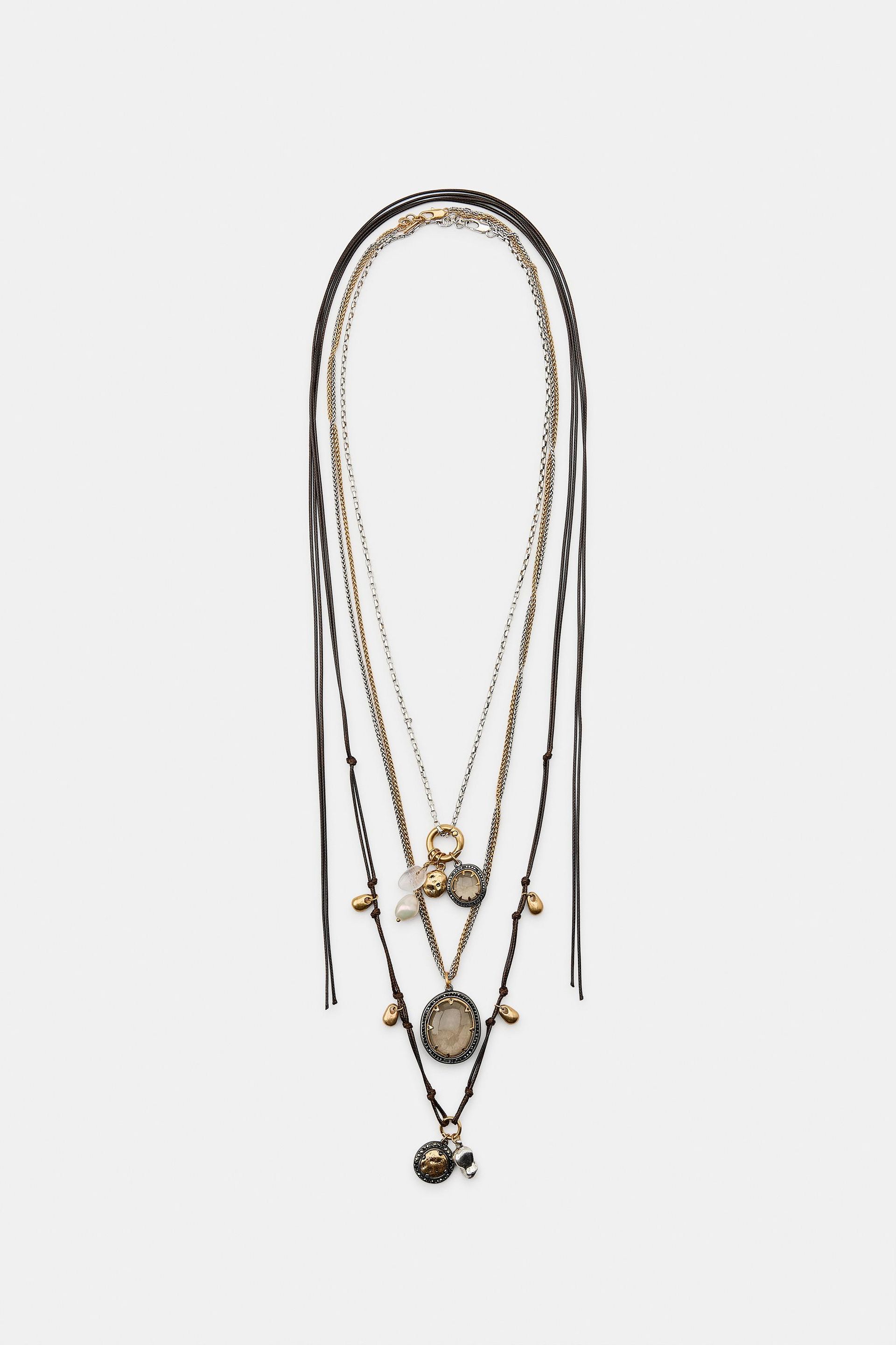 Pack of 3 Necklaces With Stones and Charms