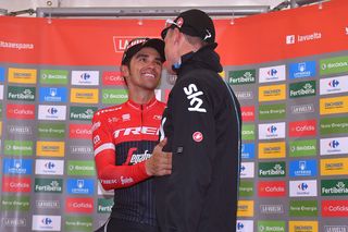 Chris Froome congratulates Alberto Contador on his stage win
