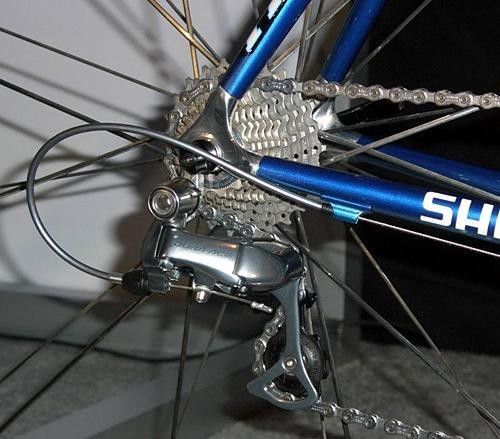Down the back, Shimano 10-speed Dura-Ace does the job
