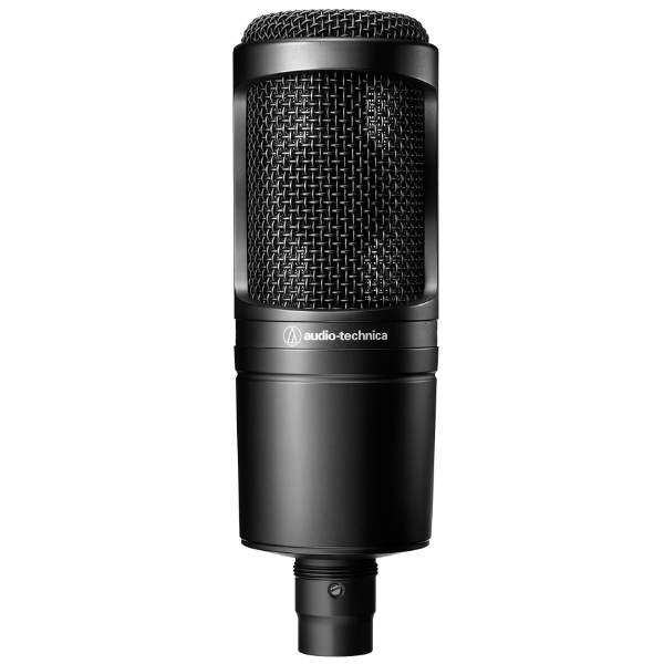 An Audio-Technica AT2020 condenser microphone