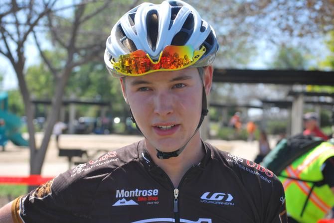 Sean Bird at the end of the SoCal High School Varsity Mountain Bike race at Lake Perris.