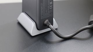 Close up of charging plug on the Anker Prime 240W GaN Desktop Charger