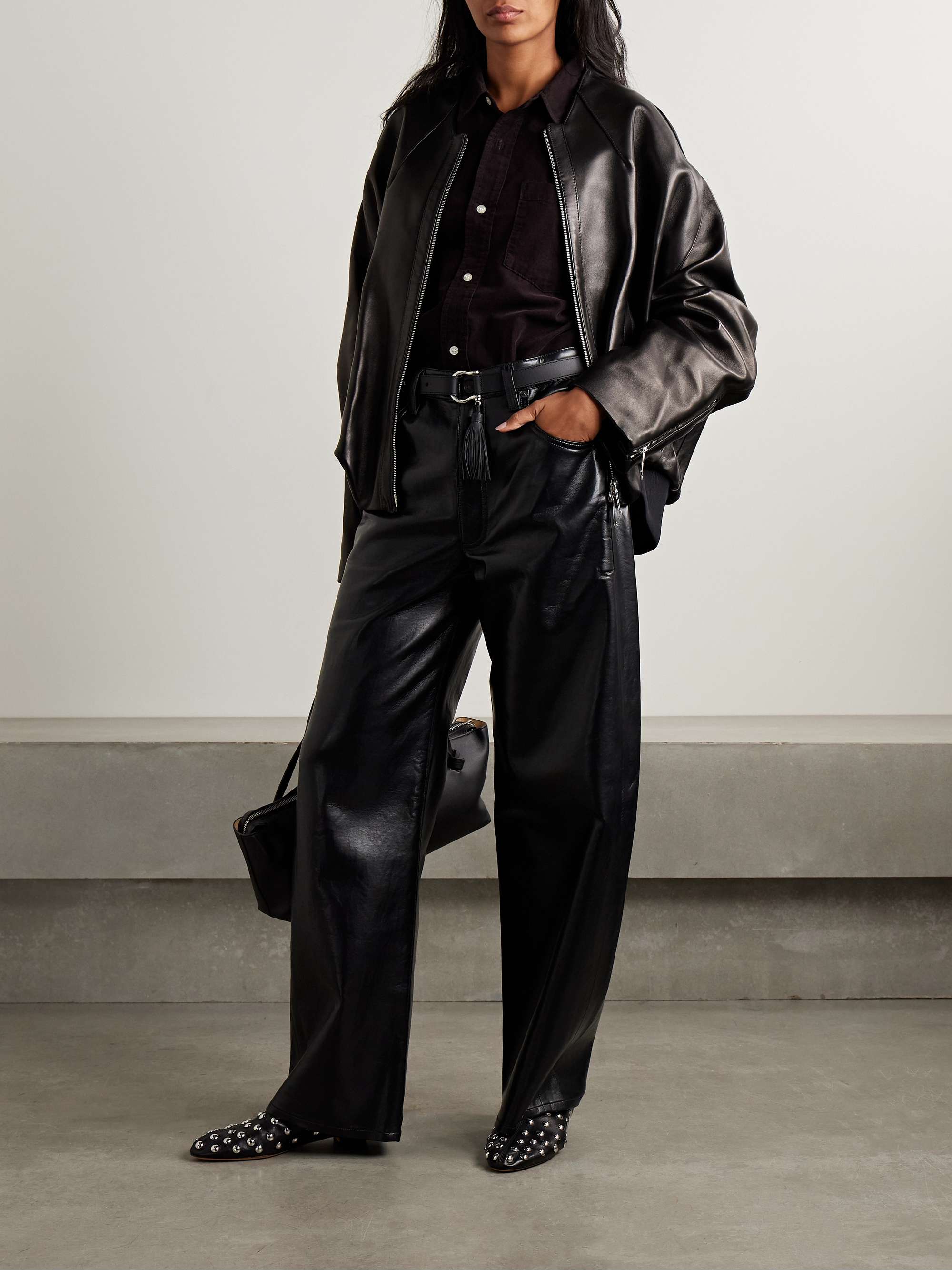 Ayla Baggy Recycled-Leather Wide-Leg Pants