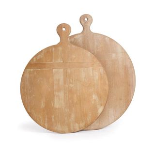 Two circular wooden cutting boards