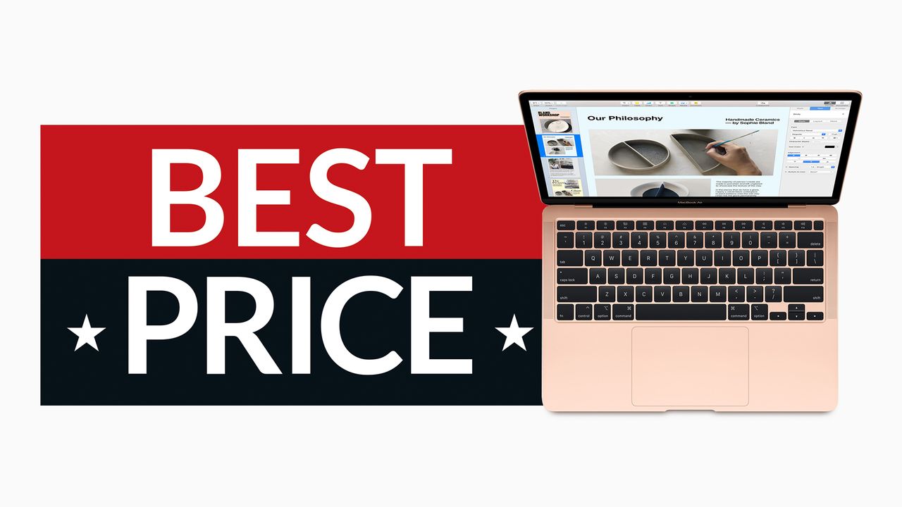 MacBook Air deal image with open laptop and sign saying Best Price