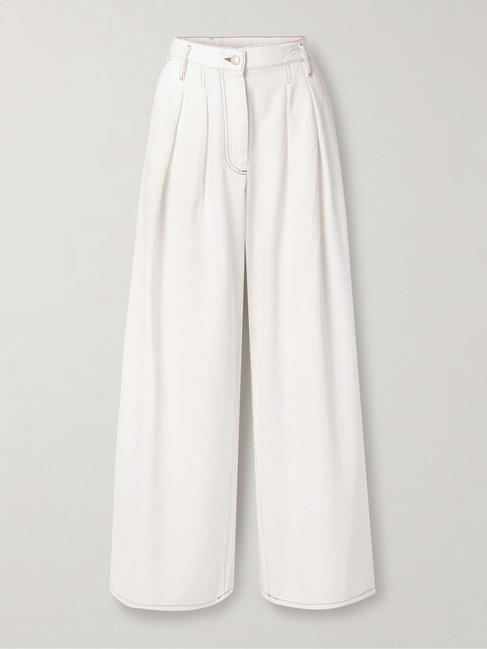 Pleated Denim Wide-Leg Pants