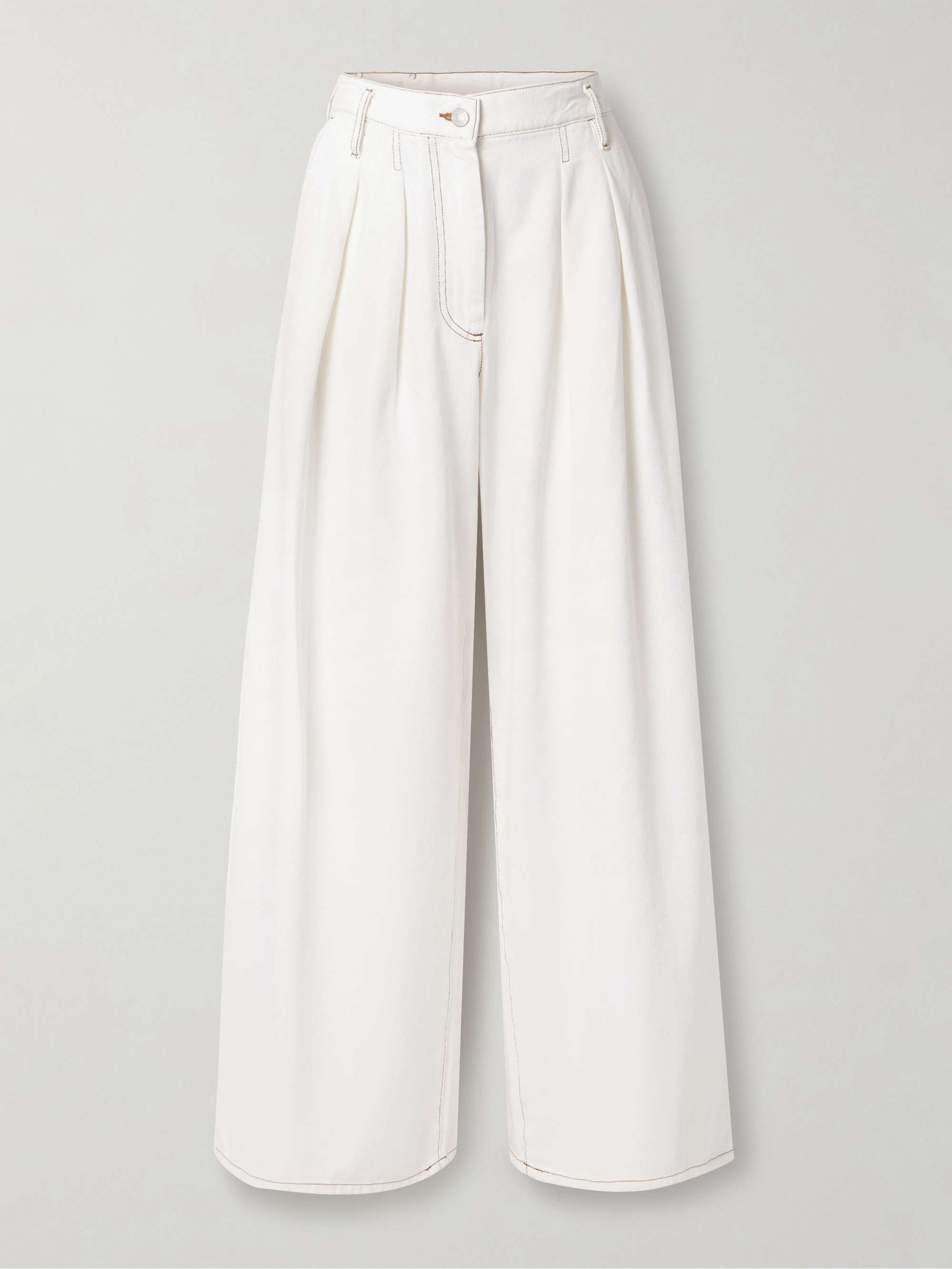 Pleated Denim Wide-Leg Pants