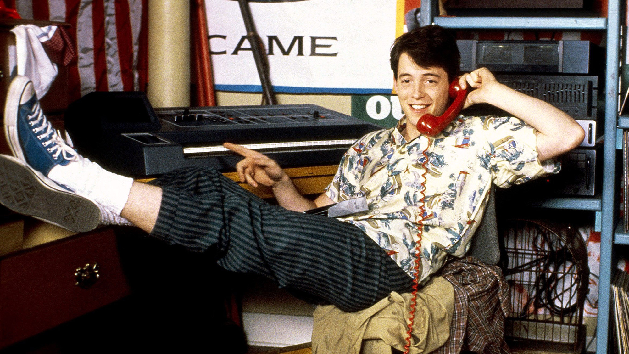 Matthew Broderick as Ferris Bueller in Ferris Bueller's Day Off, one ....