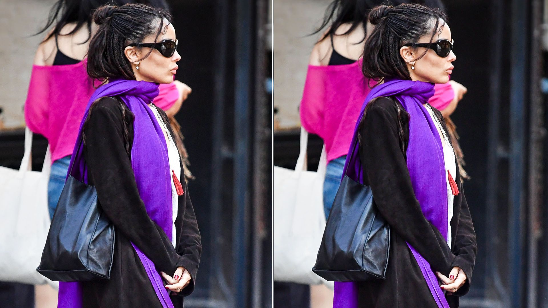 Zoë Kravitz unwraps a quiet purple statement she began wearing last winter