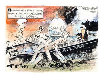 Political Cartoon U.S. mitch mcconnell filibuster suez canal ship