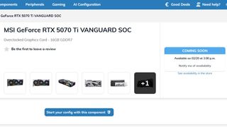 Screenshot of MSI GeForce RTX 5070 Ti Vanguard SOC listing on Top Achat