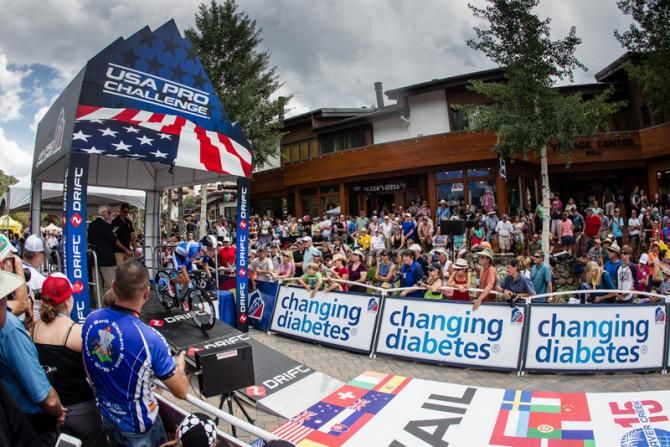 Alessandro Bazzana (UnitedHealthcare) leaves the start house in front of huge crowds.