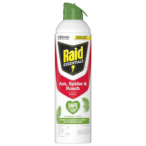 Raid Essentials Ant, Spider &amp;amp; Roach Killer Aerosol Spray, Child &amp;amp; Pet Safe, Kills Insects Quickly, for Indoor Use, Rosemary Mint Scent, 10 Fl Oz