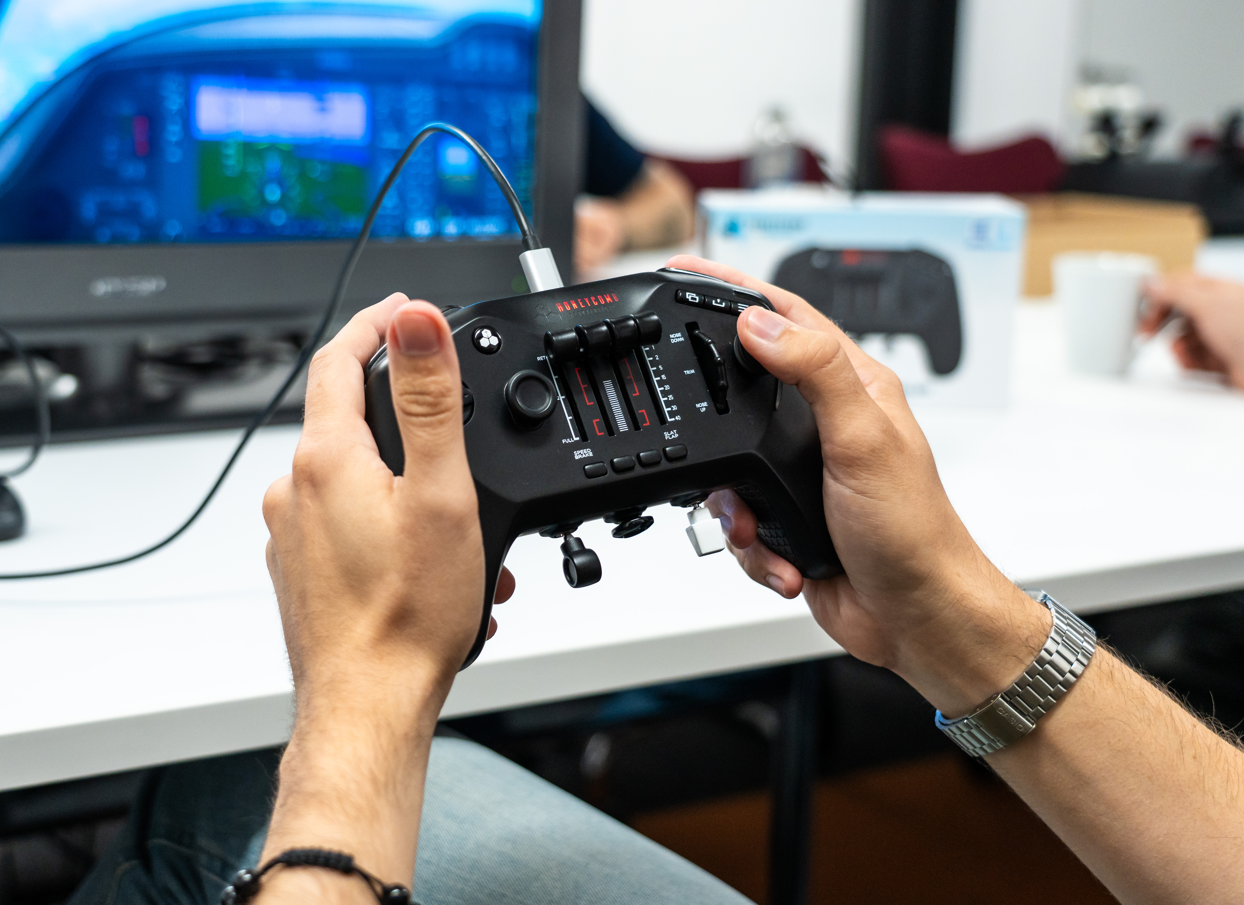 Honeycomb Aeronautical Echo Avitaion Controller prototype held in hand.