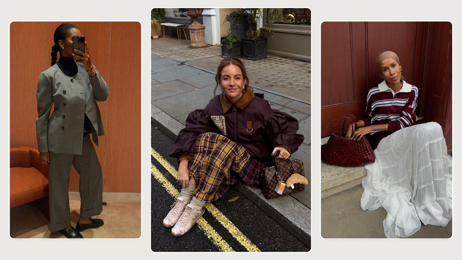 A collage of stylish London women wearing this year's biggest beauty trends