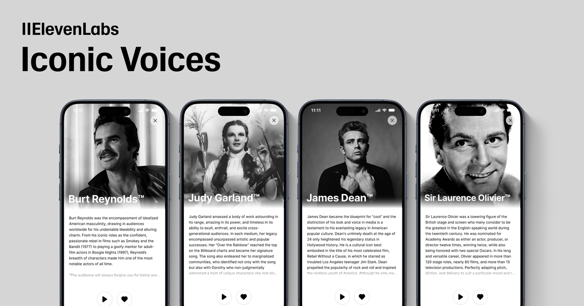 ElevenLabs Reader now includes iconic voices like Judy Garland and Laurence Olivier