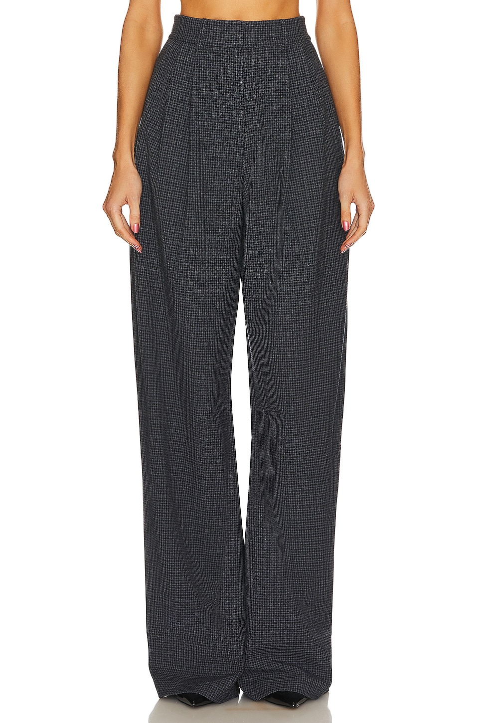 L'Academie The High Waist Pleated Plaid Trouser