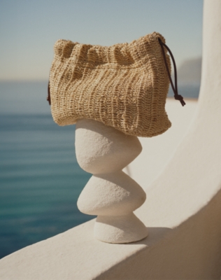Raffia Crossbody Drawstring Bag | the White Company