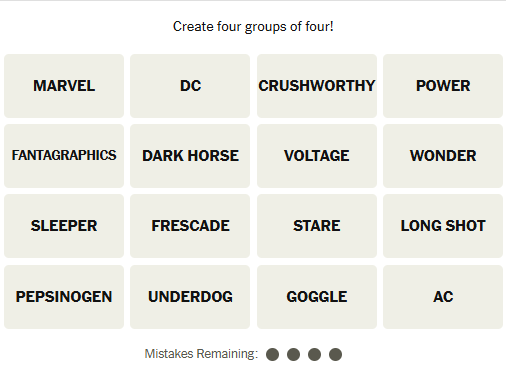 The New York Times Connections puzzle on April 18, 2026