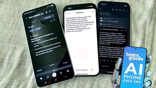 Audio recording summary features on galaxy s25 plus iphone 15 pro and pixel 9 with ai face-off badge