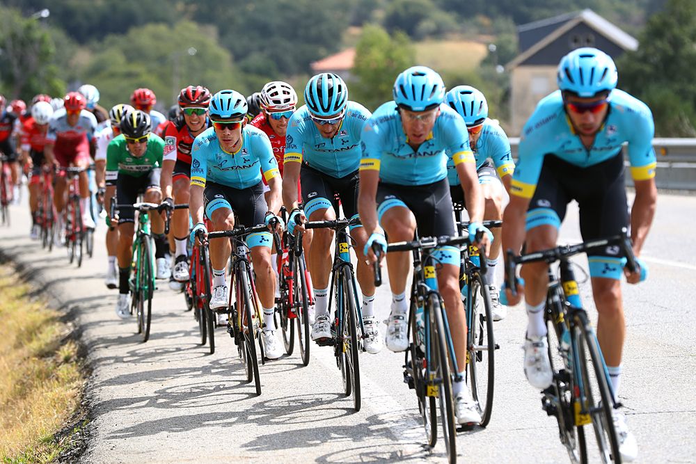 Astana at the front during stage 11 at the Vuelta a Espana
